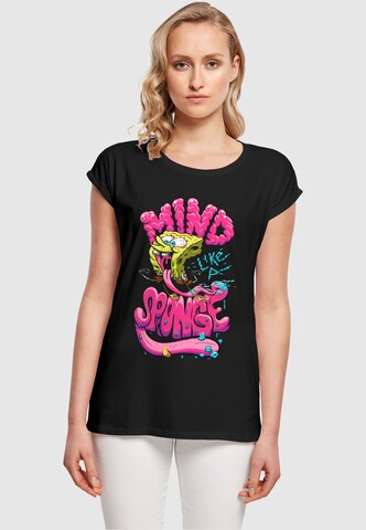 Merchcode Shirt 'SpongeBob SquarePants - Mind Sponge' in Zwart: voorkant