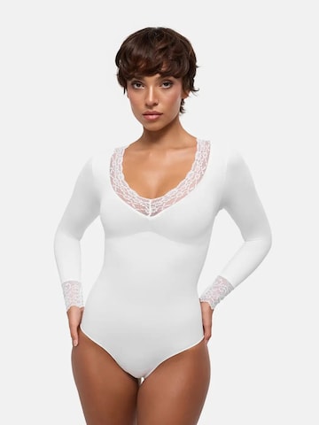 cfab - Body moldeador 'Clean Longsleeve V-Neck with Lace Sculpting Bodysuit with Slip' en blanco