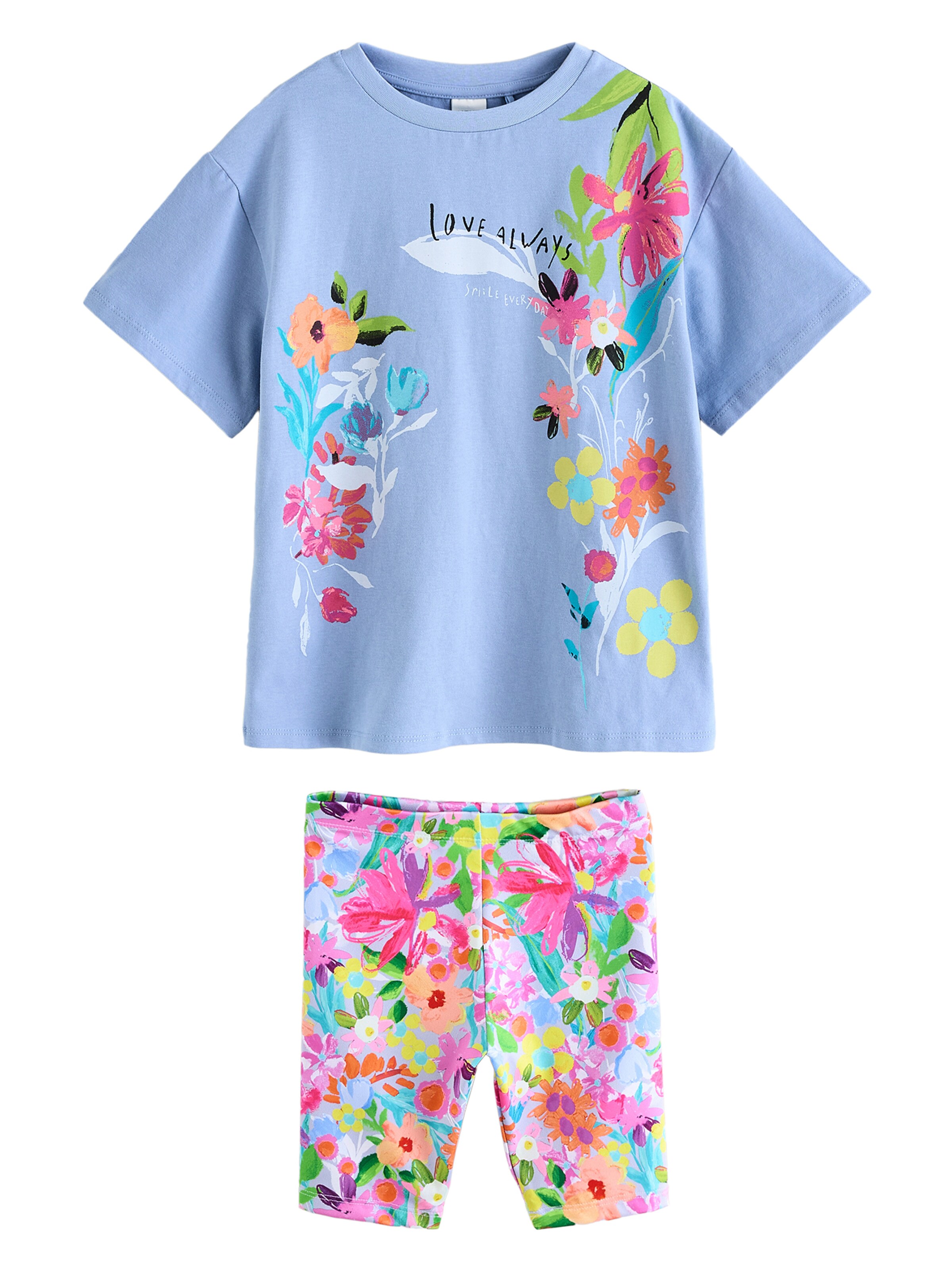 Next T-Shirt und Radlershorts in Blau: Vorderseite