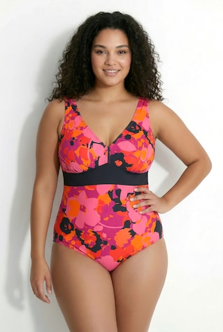 Ulla Popken Bandeau Badpak in Roze: voorkant