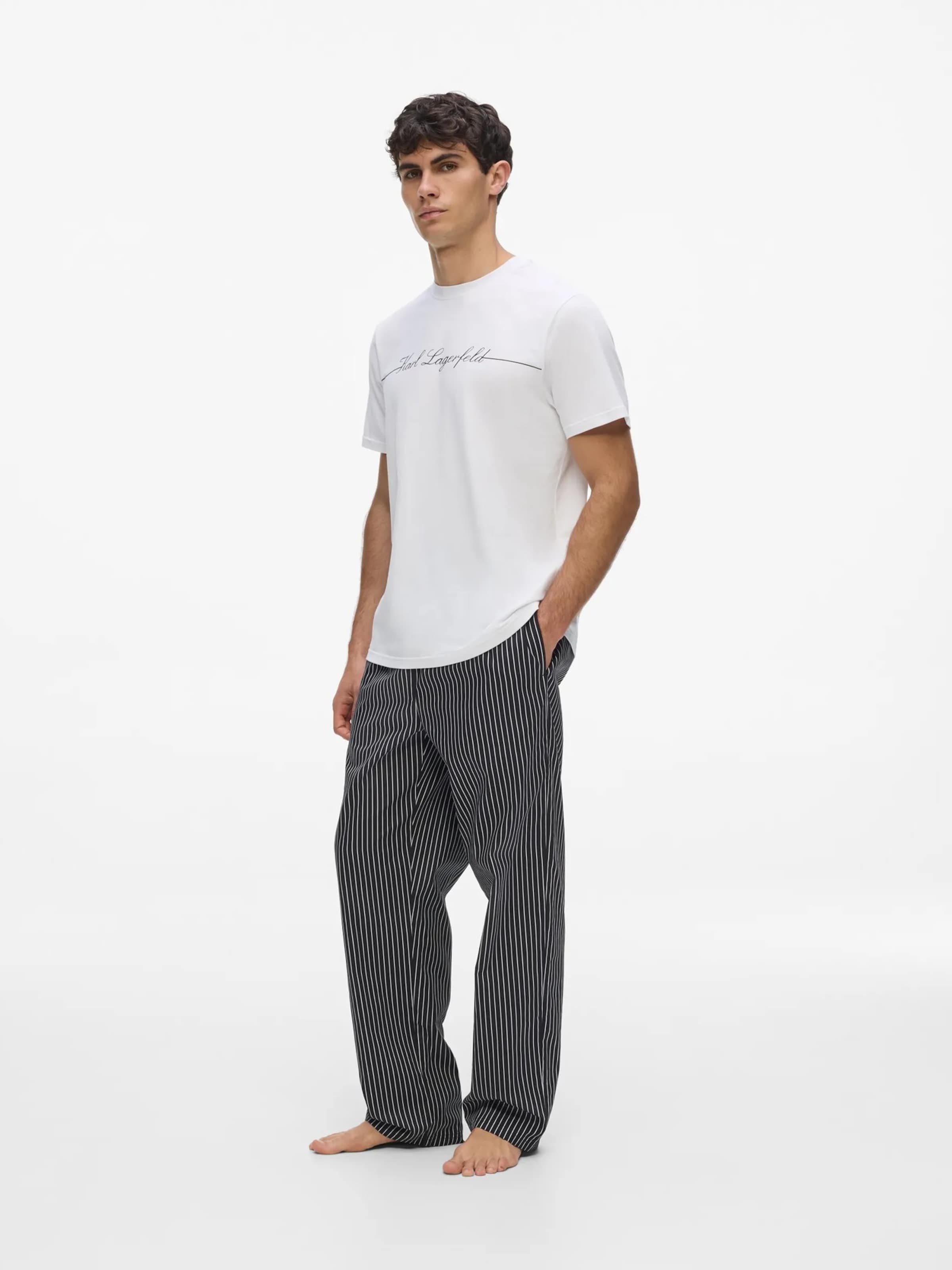 Karl Lagerfeld Dolga pižama ' Pyjama-Set mit Nadelstreifenhose ' | bela barva: sprednja stran
