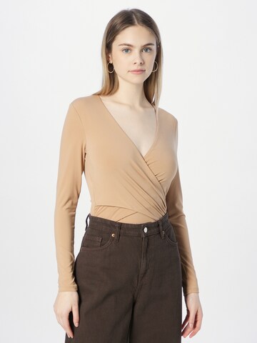 Abercrombie & Fitch Shirt bodysuit 'LS SLINKY RUCHED WRAP BODYSUIT' in Brown: front