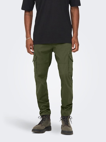 Only & Sons - Tapered Calças cargo 'Dean' em verde: frente