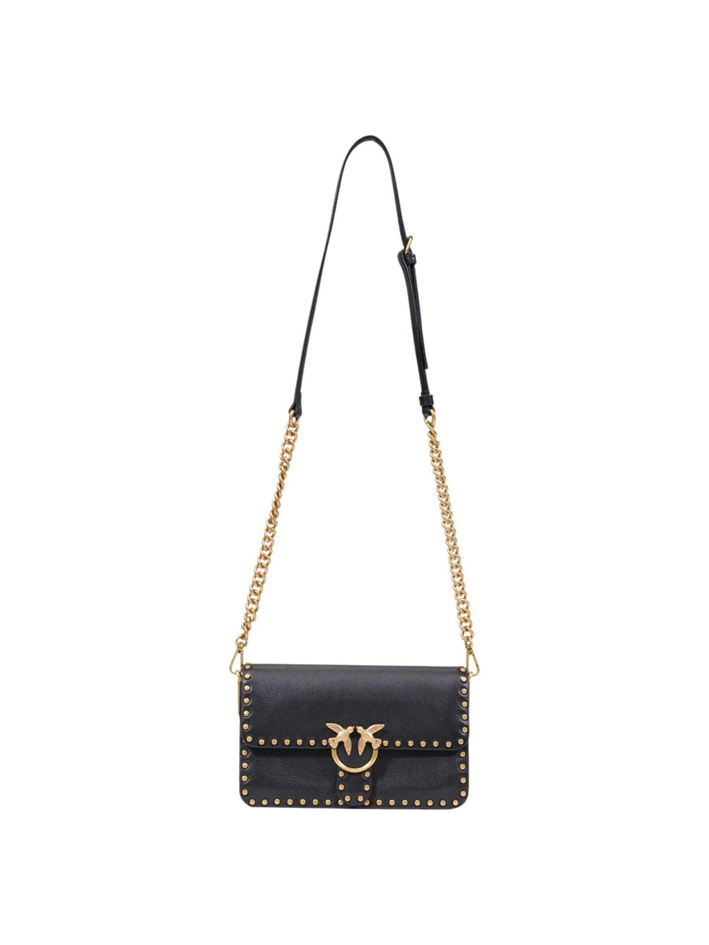 PINKO Axelremsväska 'LOVE ONE SLOUCHY MN. STUDS SMA 107665 A2JG' i svart
