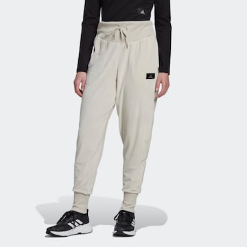 ADIDAS SPORTSWEAR Tapered Workout Pants 'Holidayz Cozy Velour' in Beige: front