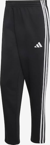juoda ADIDAS SPORTSWEAR Standartinis Sportinės kelnės 'Essentials 3-Stripes Fleece Tapered Open Hem': priekis