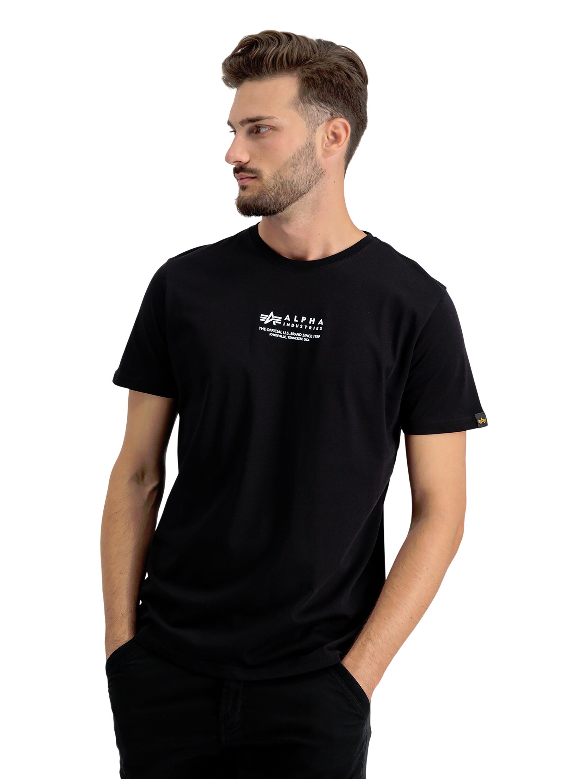 ALPHA INDUSTRIES Shirt 'Alpha Wording'‌‌‌‌‌‌‌ in Schwarz: Vorderseite