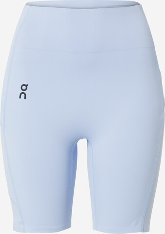 On Trousers in Blue: front