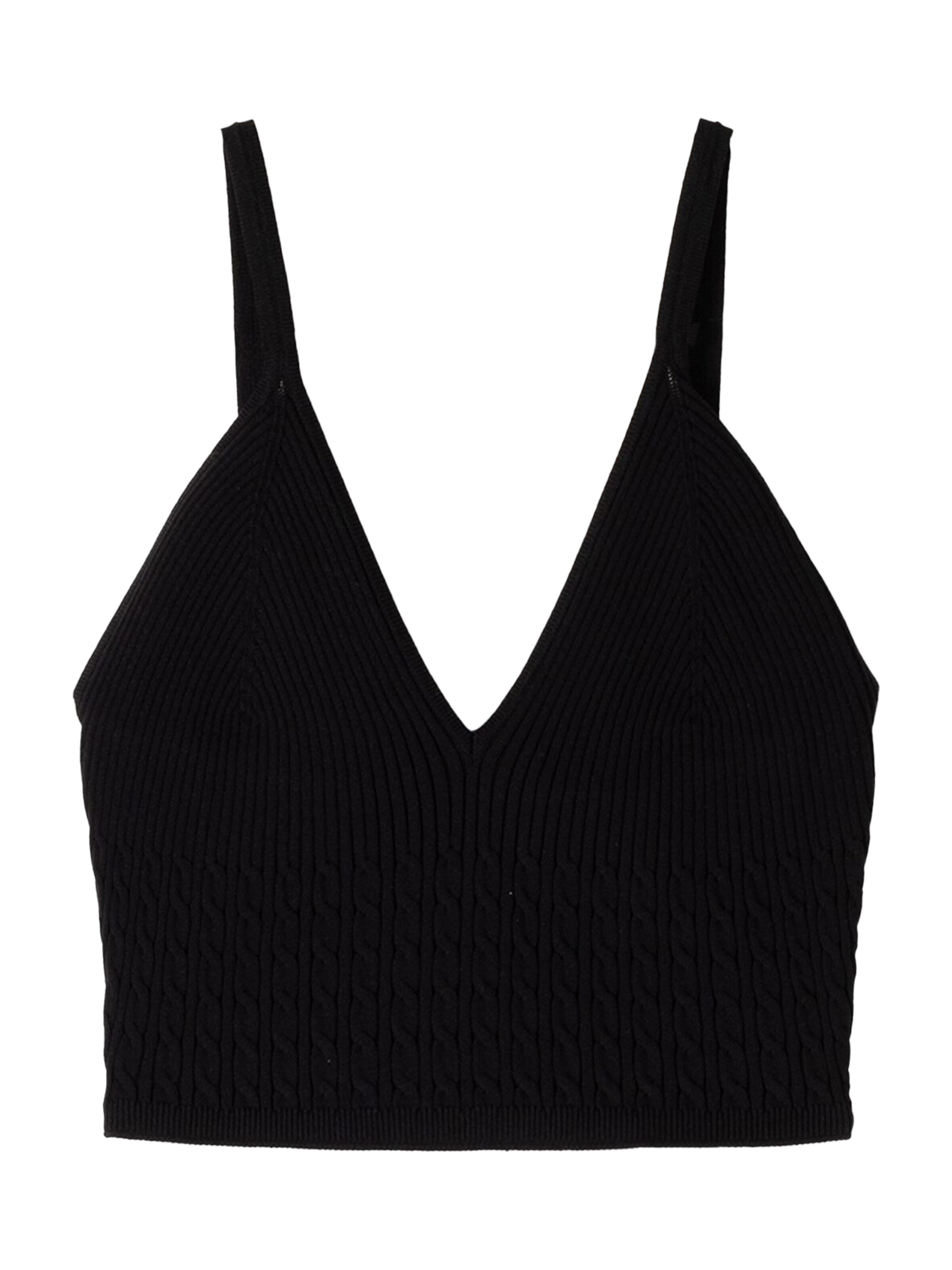 Bershka Плетен топ в черно: отпред