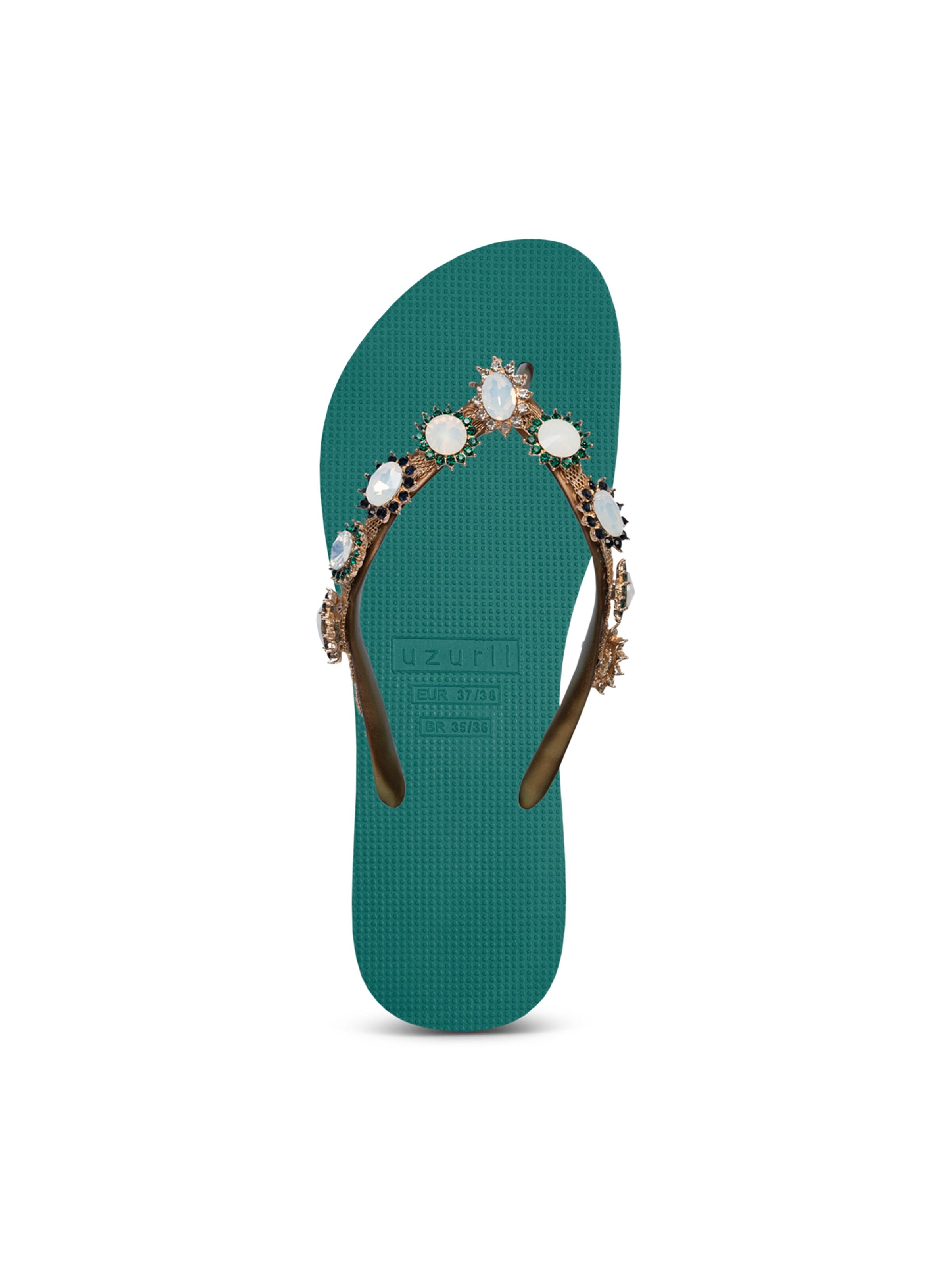 Uzurii Luxury Footwear Zehentrenner 'Pearl Monroe'‌‌‌‌‌‌ in Grün
