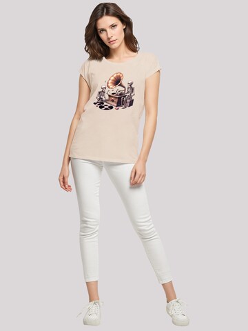 T-shirt 'Gothic Skeleton Vintage Vinyl Plattenspieler' F4NT4STIC en beige