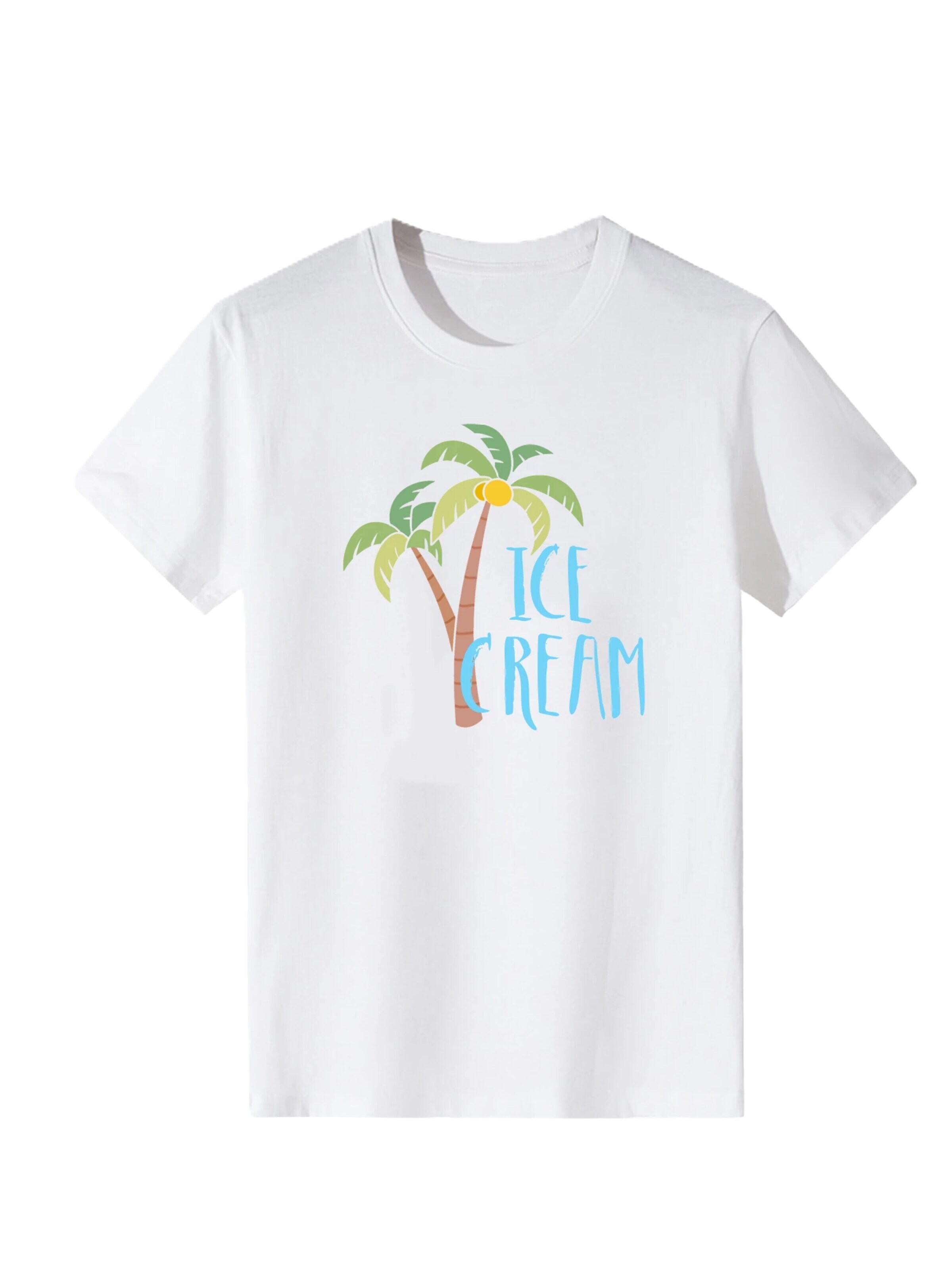T-shirt 'Women Macaron Palm Tree ICE CREAM Letter Print T-Shirt' LapaPlus en blanc : devant