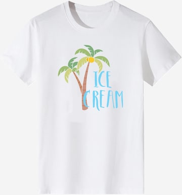 T-shirt 'Women Macaron Palm Tree ICE CREAM Letter Print T-Shirt' LapaPlus en blanc : devant