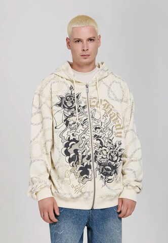 Veste de survêtement Ed Hardy en beige : devant