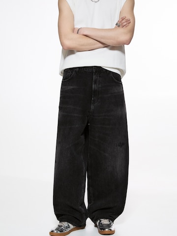 Pull&Bear Wide leg Jeans in Zwart: voorkant