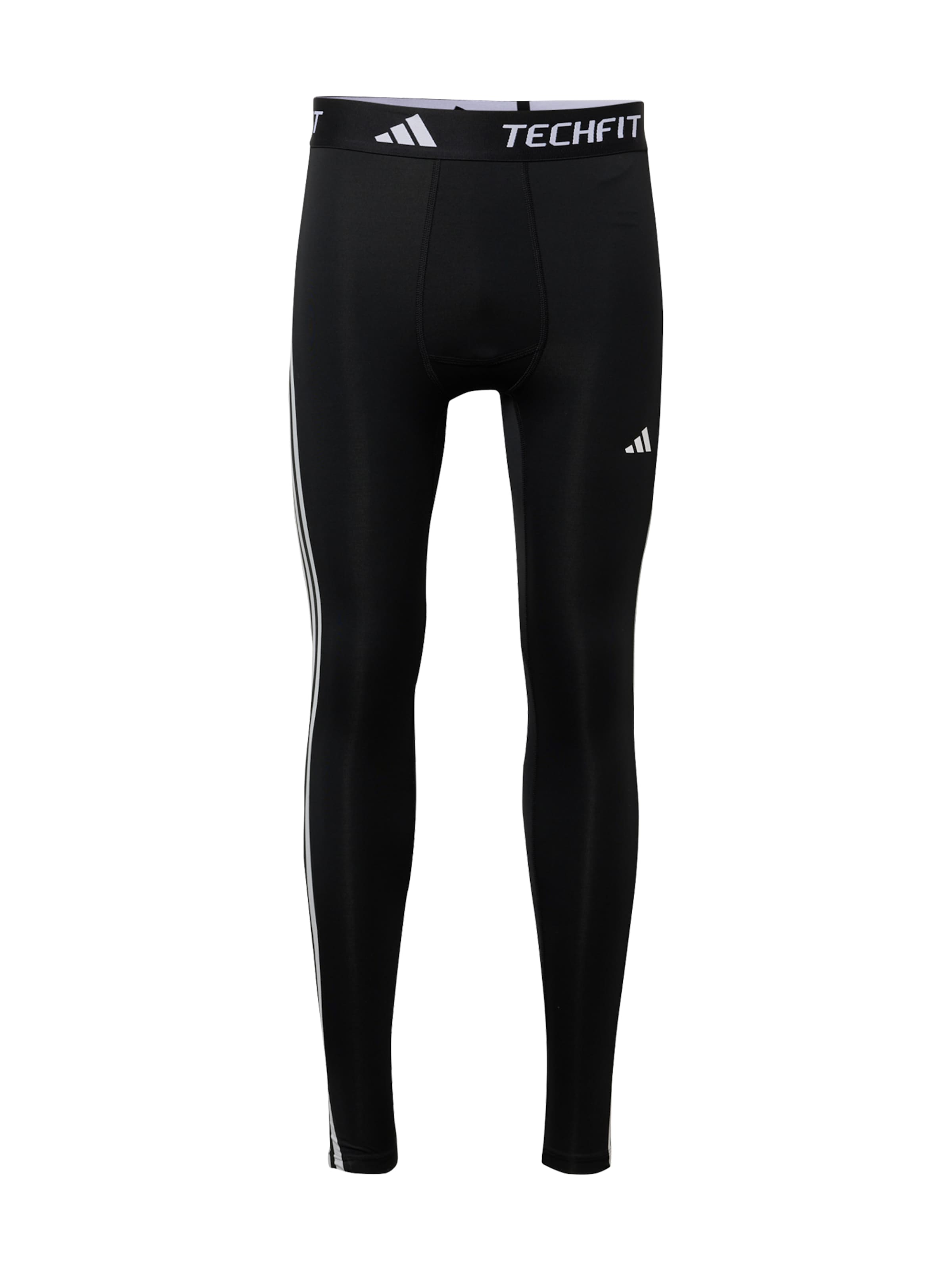ADIDAS PERFORMANCE - Skinny Pantalón deportivo 'TECHFIT Compression Training 3-Stripes Long' en negro: frente