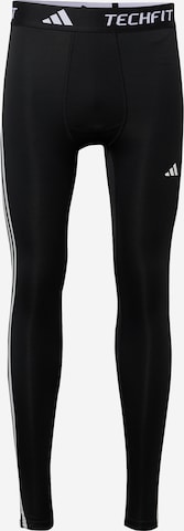 ADIDAS PERFORMANCE Skinny Urheiluhousut 'TECHFIT Compression Training 3-Stripes Long' värissä musta: etupuoli