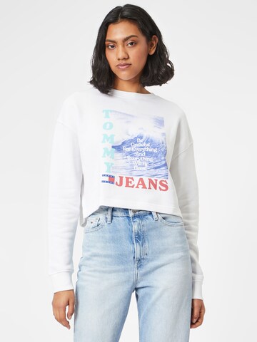Tommy Jeans Sweatshirt 'Wave' in Wit: voorkant