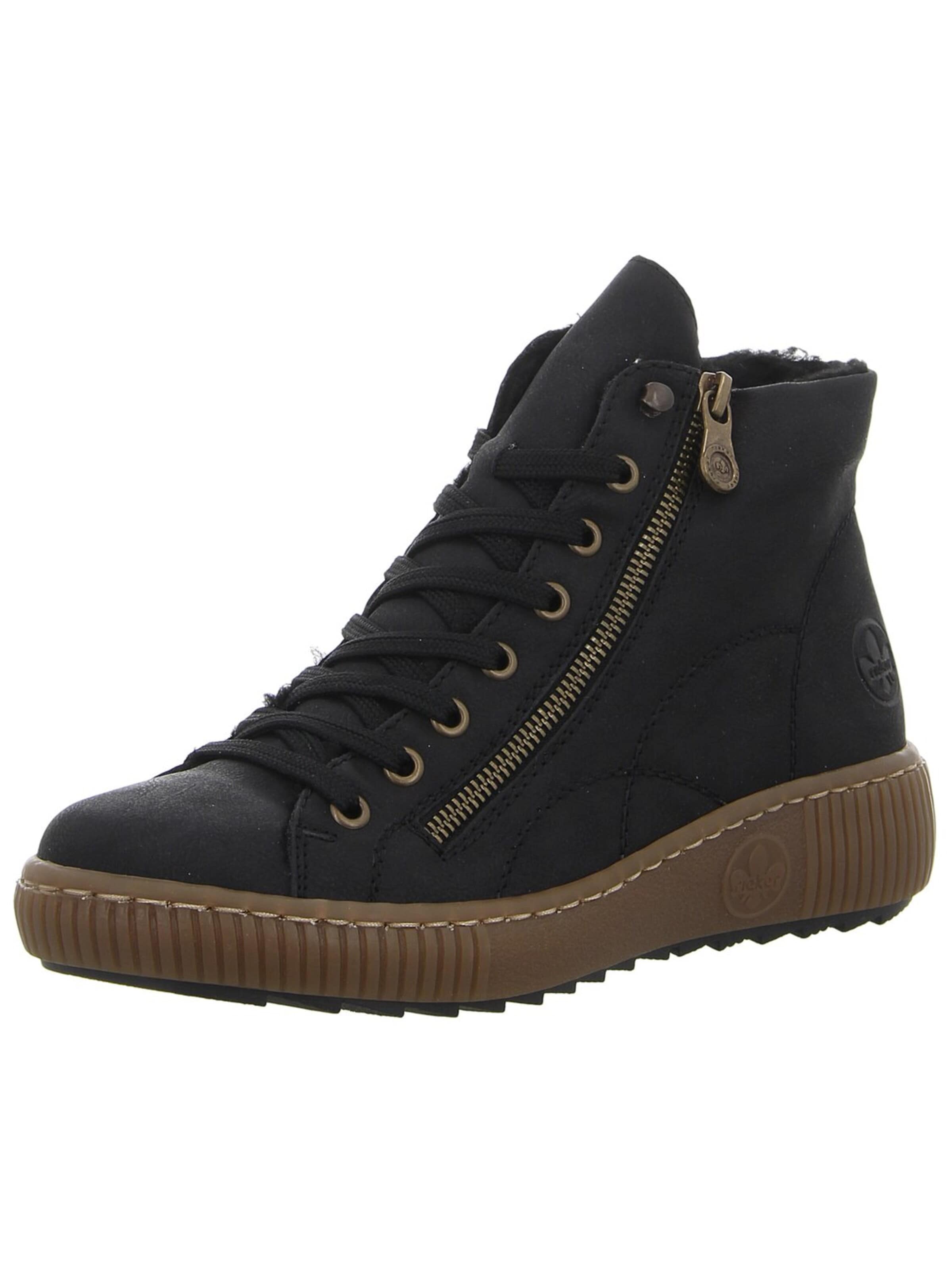 Rieker Veterlaarzen 'Schnürstiefelette Damen Z6610-00 Kunststoff (Synthetik) in schwarz' in Zwart: voorkant