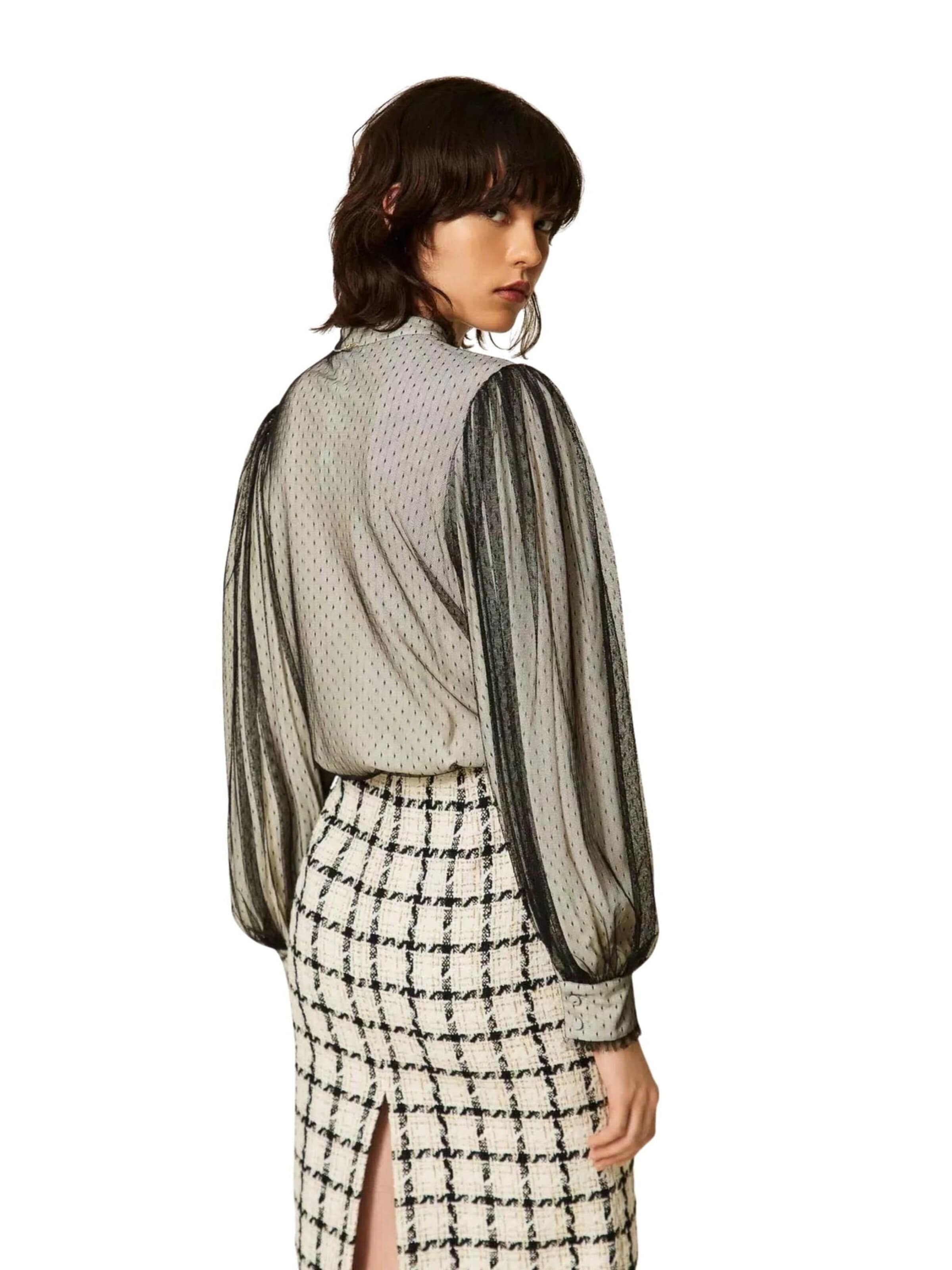 Camicia da donna 'Crêpe de Chine and plumetis tulle shirt' di Twinset in bianco