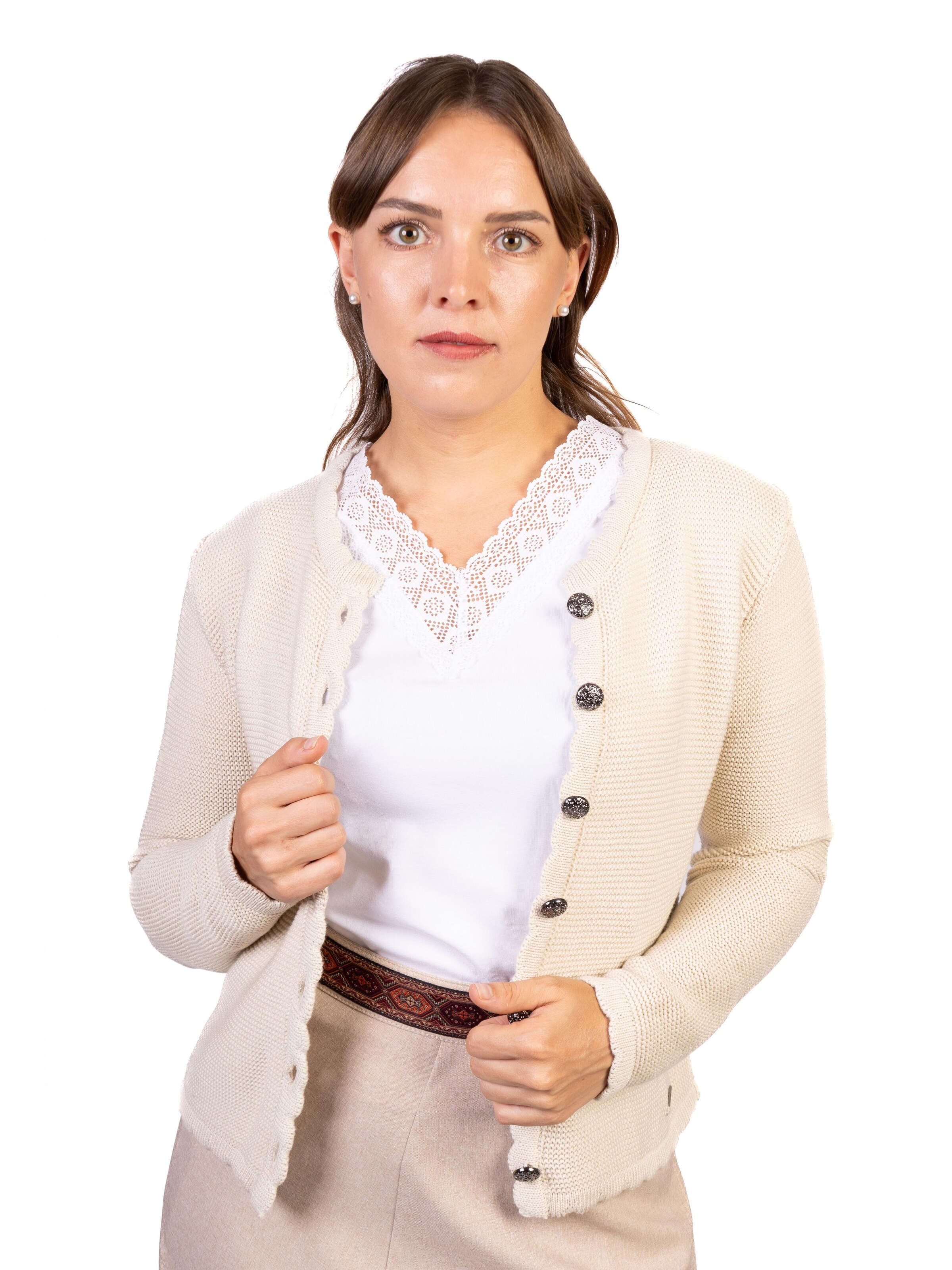 Trachtl Strickjacke 'Mona Taupe'‌‌ in Beige: Vorderseite