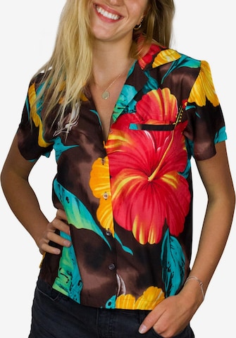 King Kameha Bluse 'Big Flower' in Braun: Vorderseite