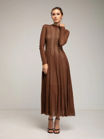 Tantra Evening dress 'Vestido largo de manga larga  de encaje con textura, falda de vuelo con pinzas (BROWN)' in Brown