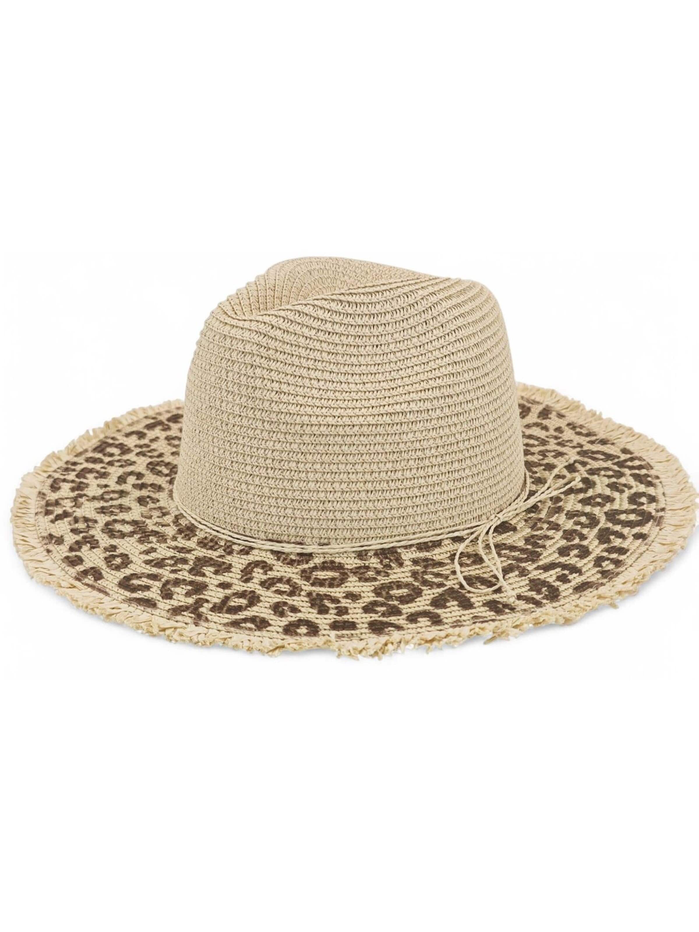 styleBREAKER Hat 'Panama Strohhut mit Leoparden Muster' in Beige: front