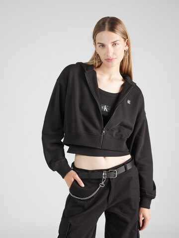 Calvin Klein Jeans Zip-Up Hoodie in Black: front