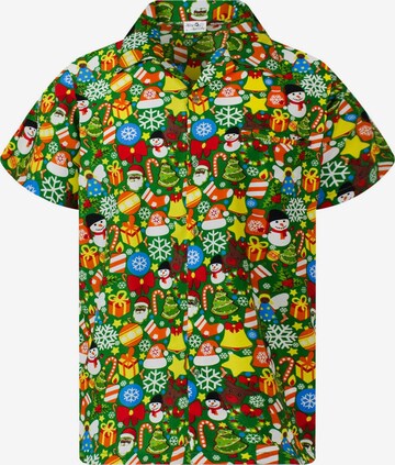 Camicia 'Christmas Allover' di King Kameha in verde: frontale