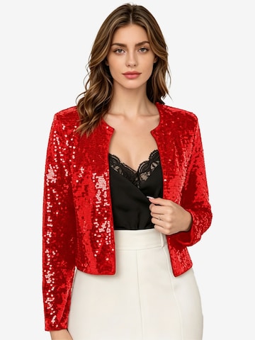 KoJooin Marynarka 'Paillettenbesetzter Damen-Blazer mit offenem Vorderteil, kragenlos, glitzernd' w kolorze czerwony: przód