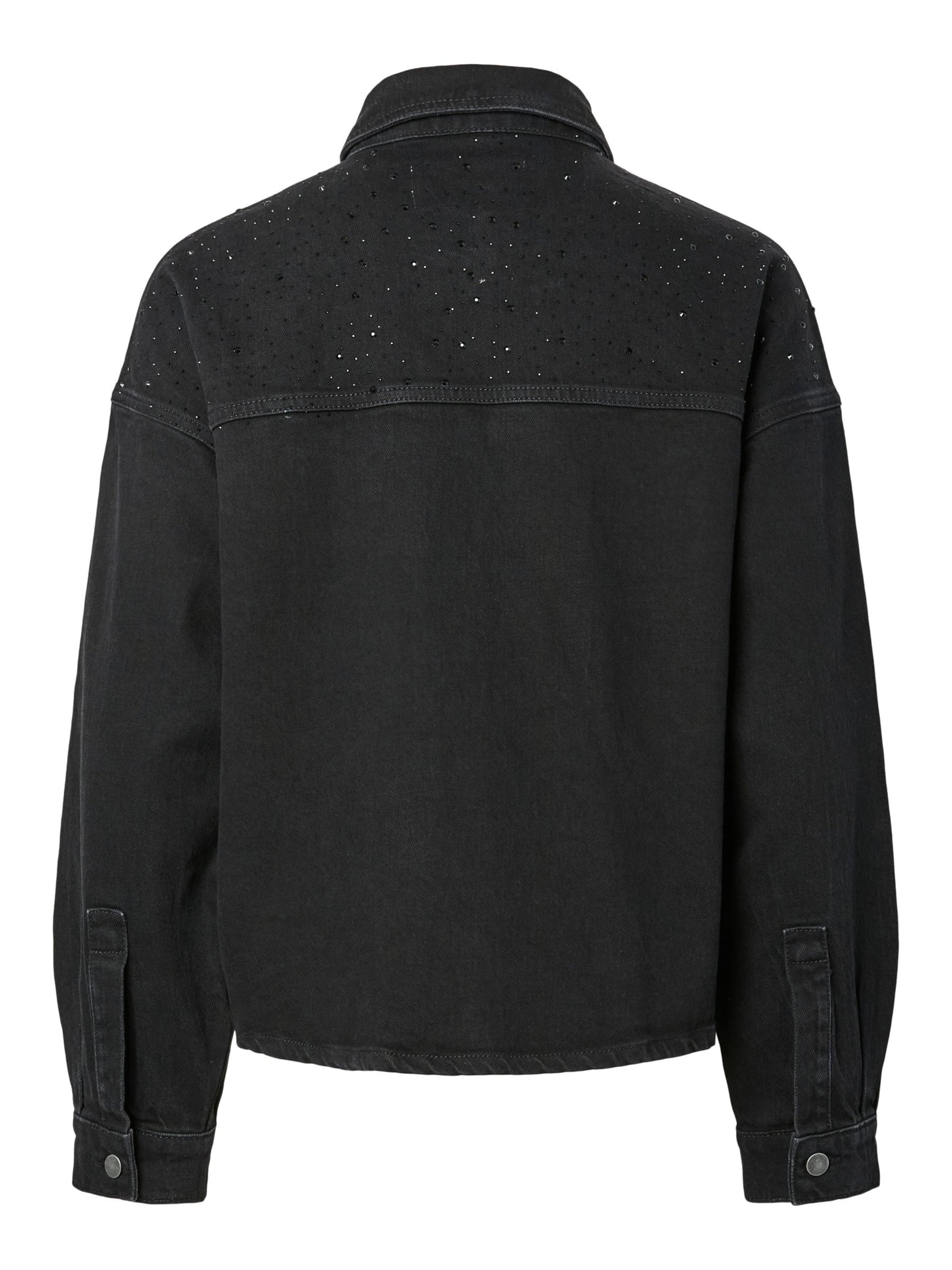 PIECES Regular fit Zakelijk overhemd 'PCGabi Strassstein' in Zwart