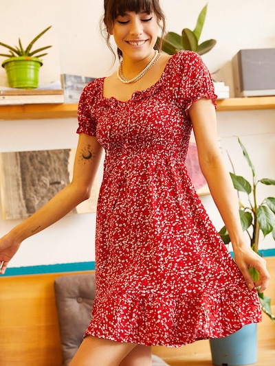 olalook Φόρεμα σε καφέ / κίτρινο / κόκκινο / λευκό, Άποψη προϊόντος