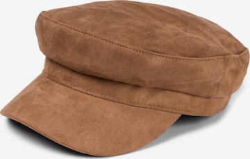 styleBREAKER Beanie 'Ballonmütze Einfarbig Veloursleder Optik' in Brown: front