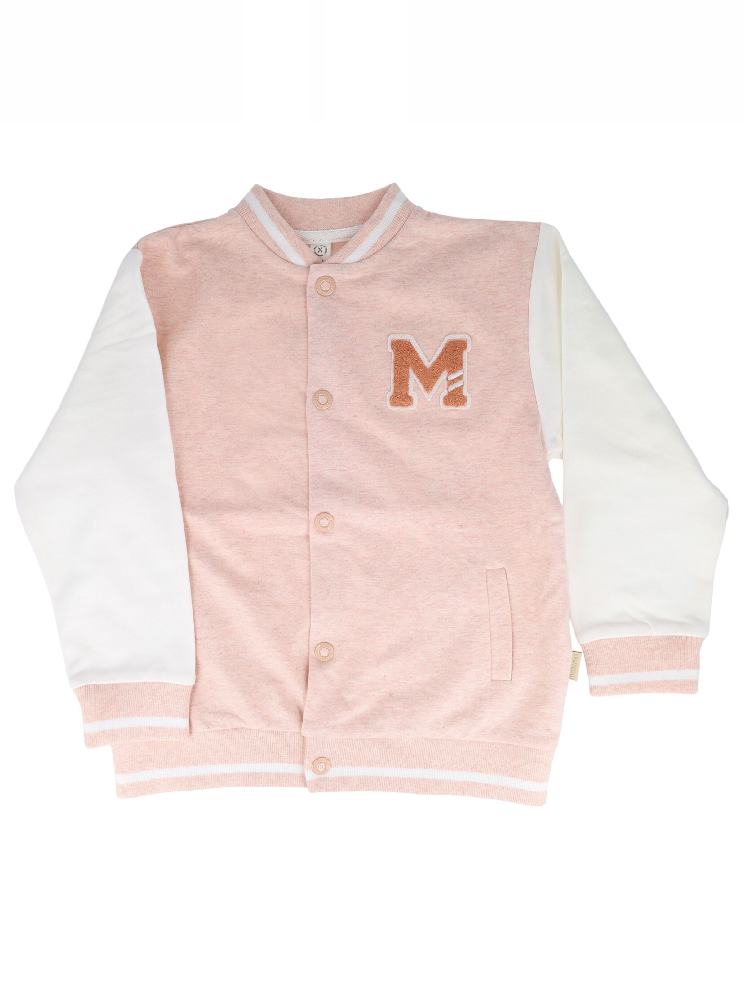 MAXIMO Fleece Jacket 'MINI-Sweat Jacke,College-Style Motiv, Druckknöpfe' in Pink: front