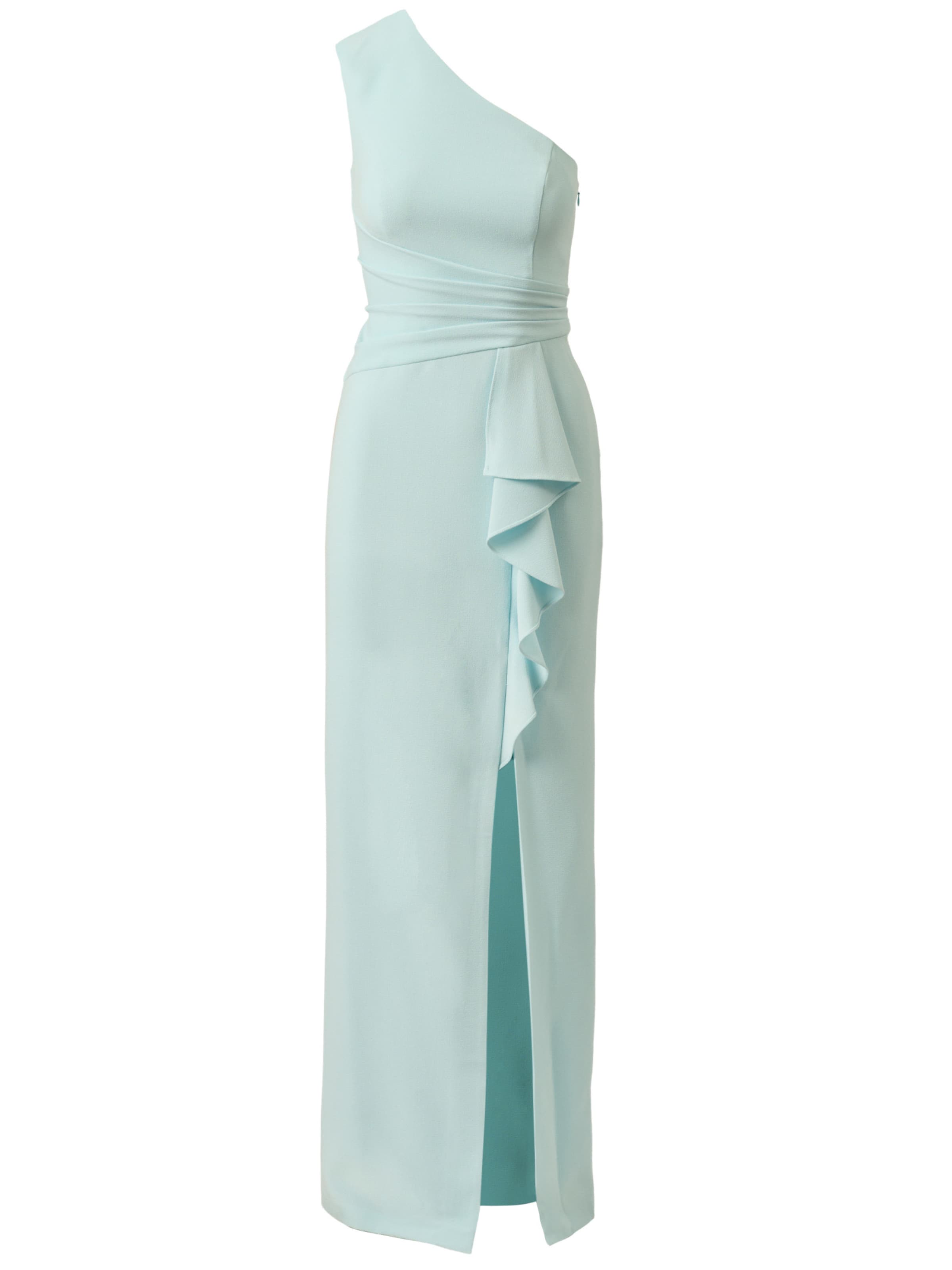 Adrianna Papell Evening dress 'Petite Side Ruffle Crepe Column Gown' in Light blue, Item view