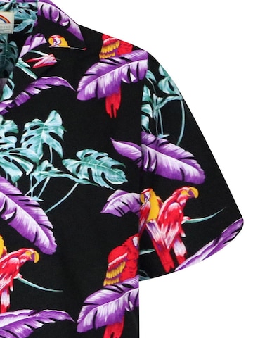 Paradise Found Regular Fit Hemd 'Tom Selleck Jungle Bird' in Schwarz