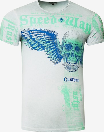 Rusty Neal T-Shirt mit 'Flying Skull' Front Print in Grau: predná strana