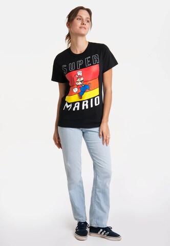 LOGOSHIRT Shirt 'Super Mario - Jump' in Zwart