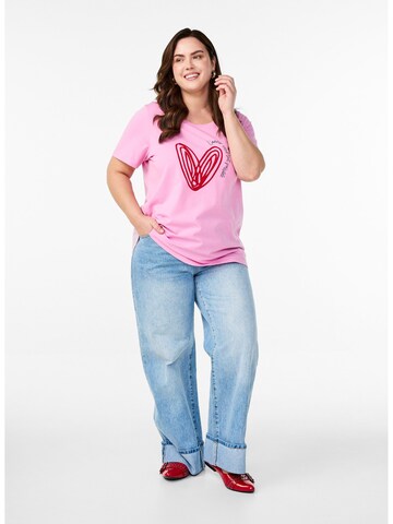 Zizzi T-Shirt 'Velin' in Pink