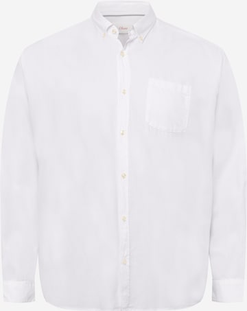 s.Oliver Men Big Sizes Regular fit Button Up Shirt in White: front