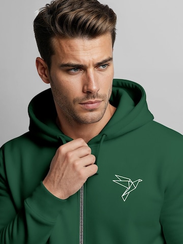Neverless Zip-Up Hoodie 'Origami Vogel' in Green