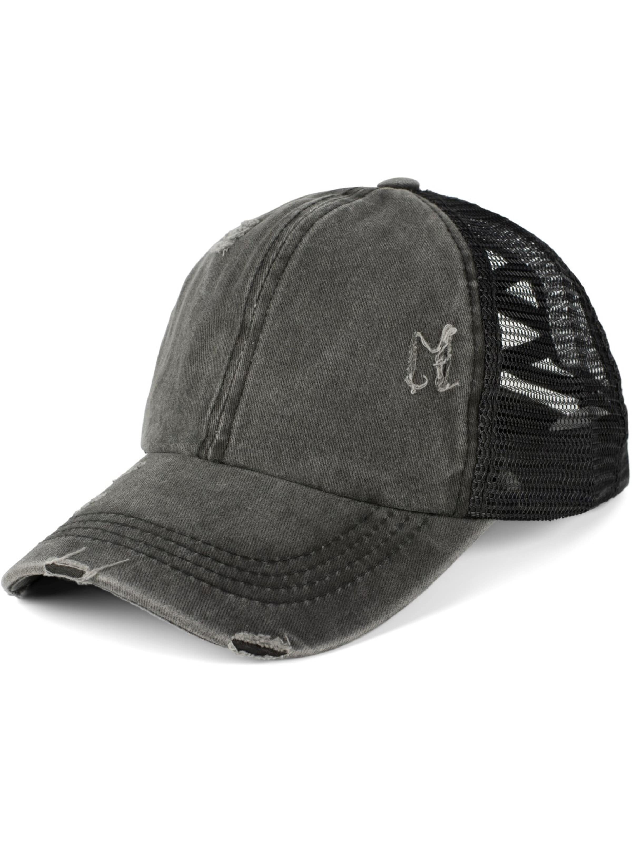 styleBREAKER Cap 'Ponytail Baseball Cap Used Look mit Mesh Einsatz' in Black: front