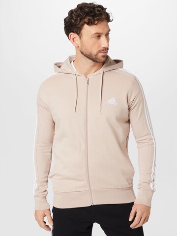 ADIDAS SPORTSWEAR Athletic Zip-Up Hoodie 'Essentials French Terry 3-Stripes ' in Beige: front