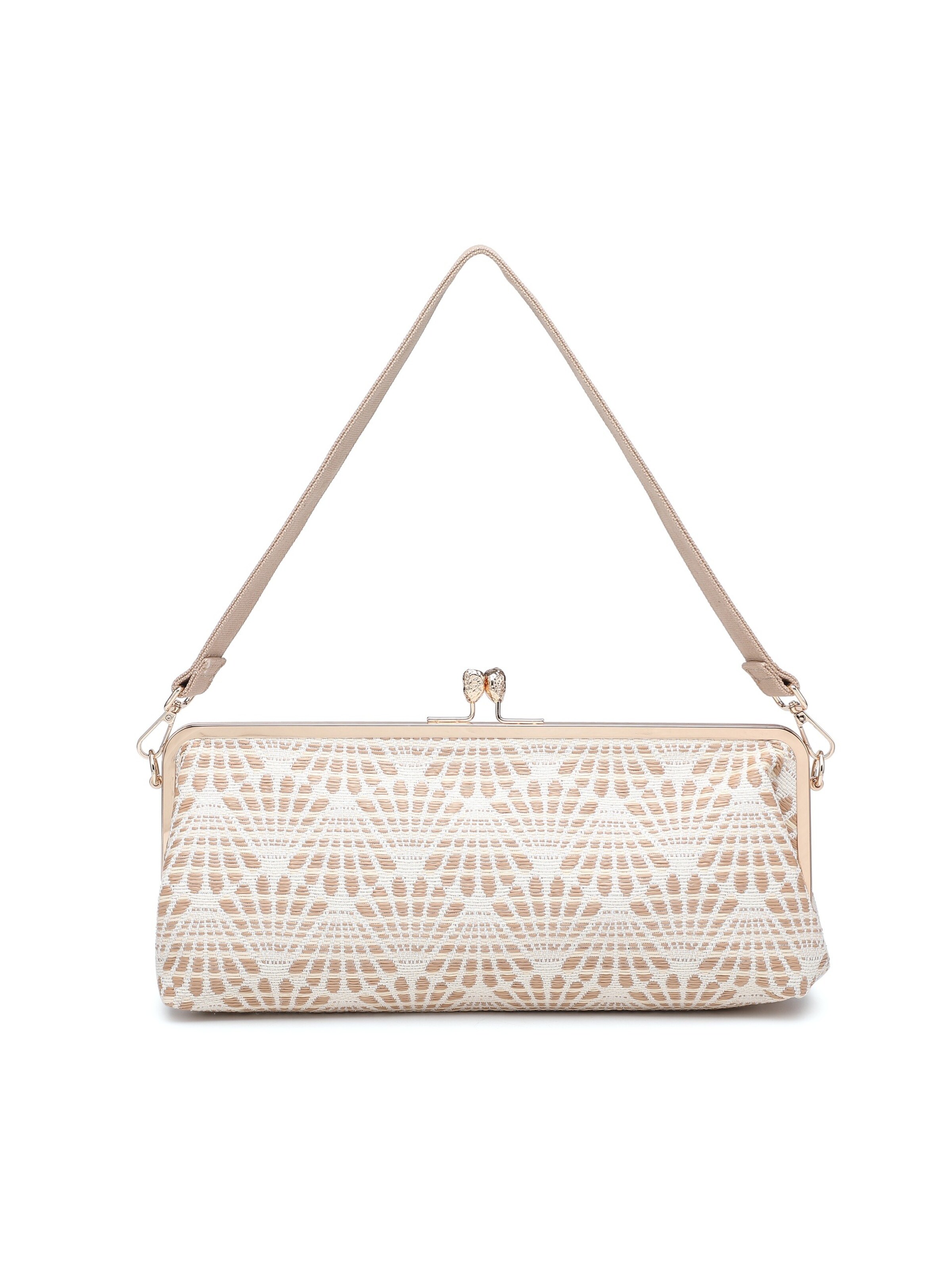 Borsa a mano 'Borsa a mano Kassandra Orlanda Plus - Chiusura fibbia, tessuto jacquard geometrico' di Kassandra in verde: frontale