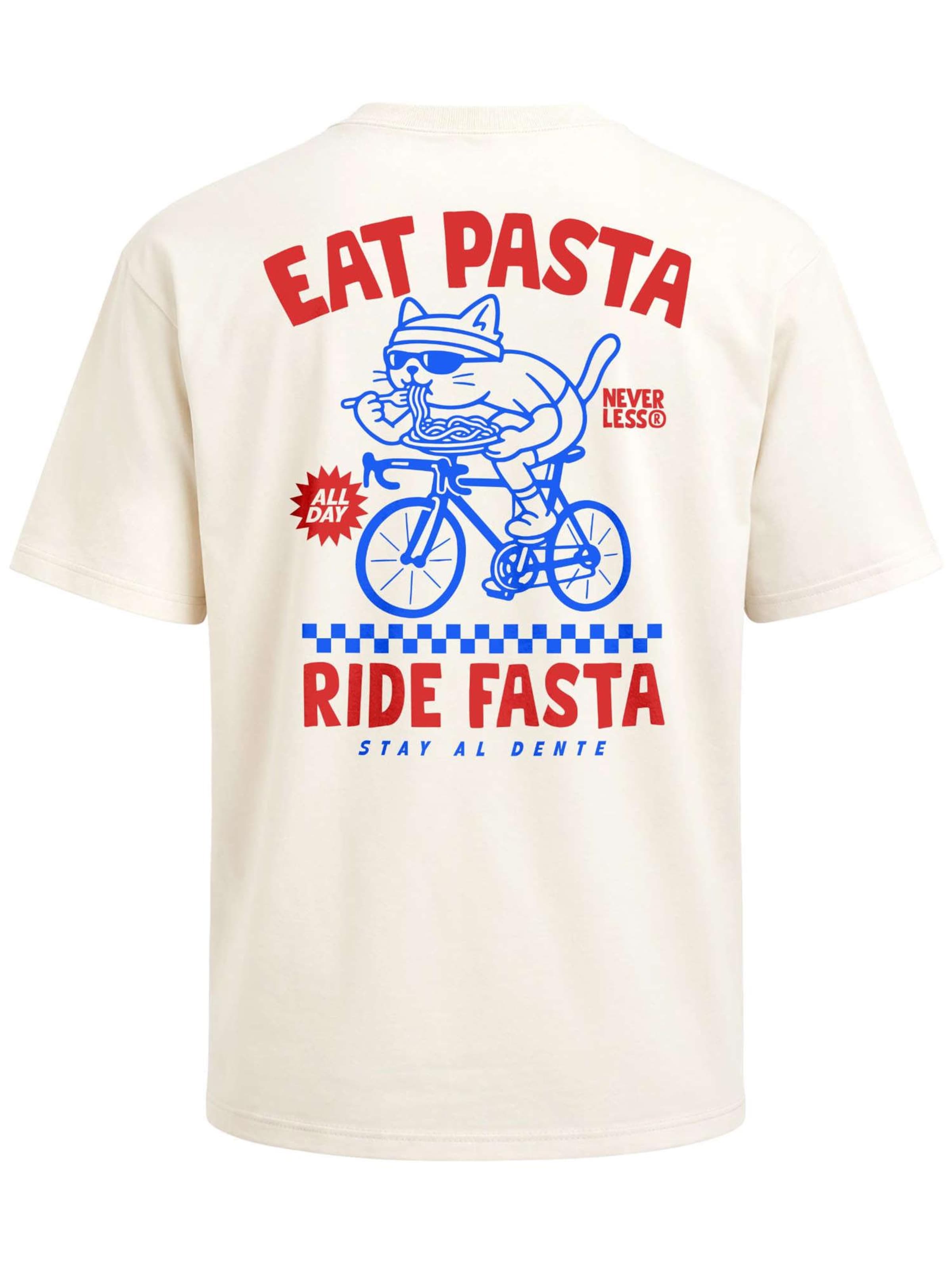 Neverless Shirt 'Eat Pasta Ride Fasta'‌‌‌‌‌‌‌‌‌ in Beige: Vorderseite
