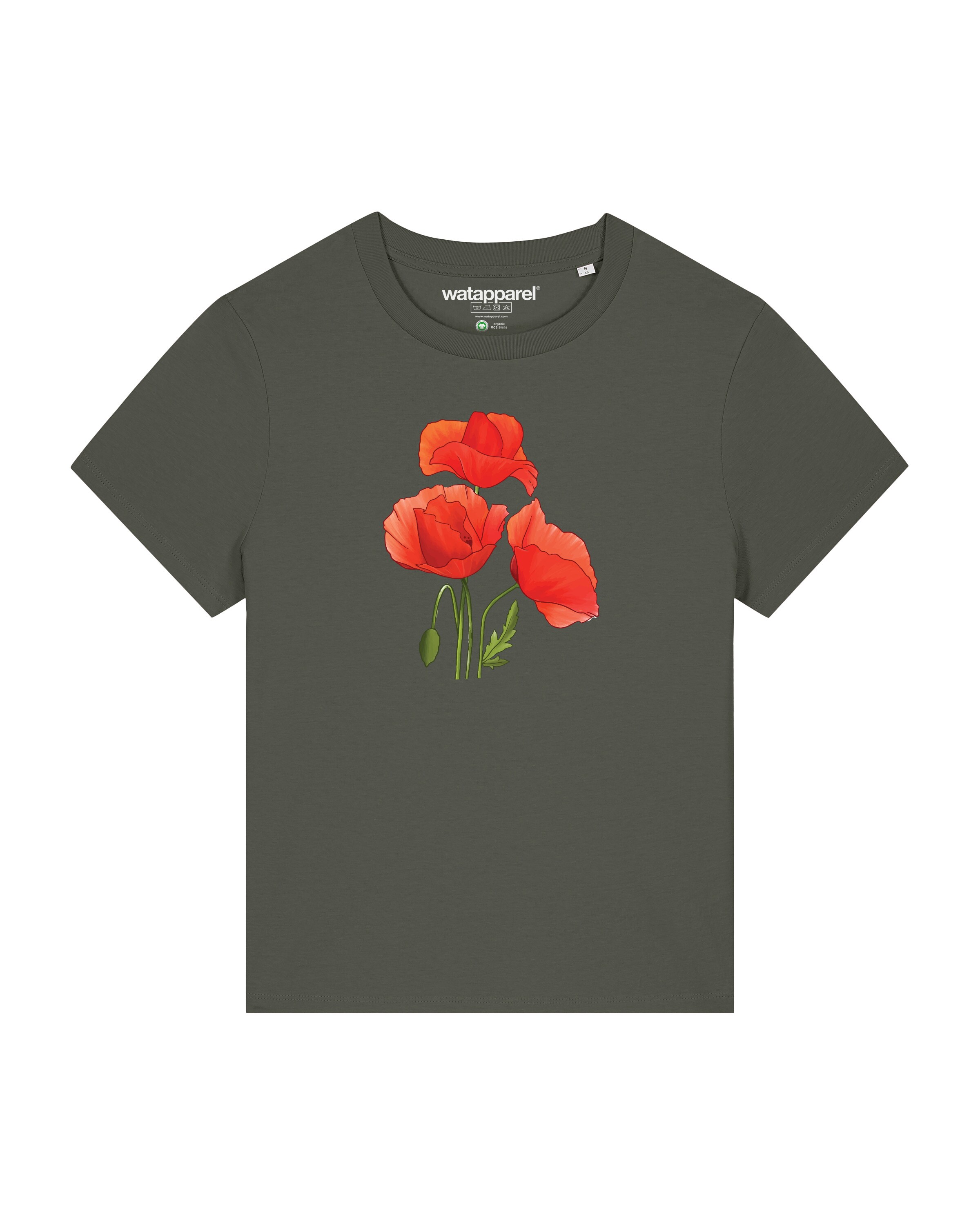 T-shirt ' Poppy Flowers ' Watapparel en vert : devant