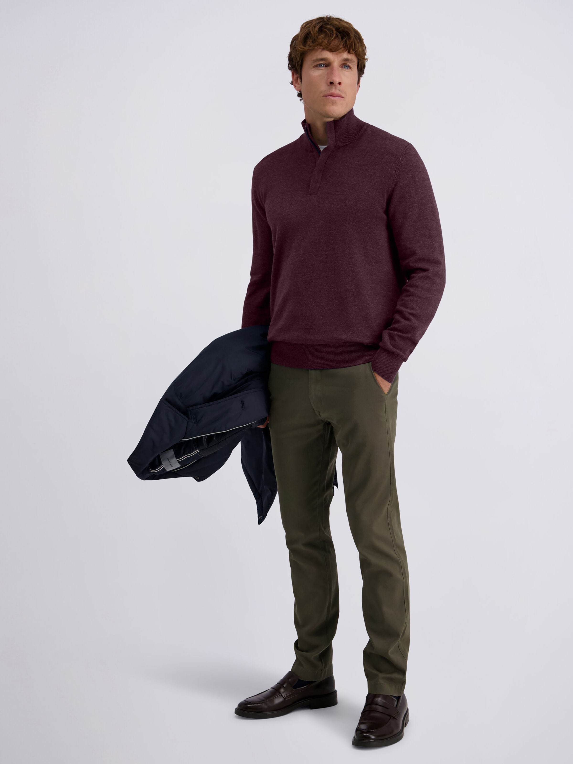 PIERRE CARDIN Pullover, hoher Kragen, in Regular Fit in Weinrot - Main Image