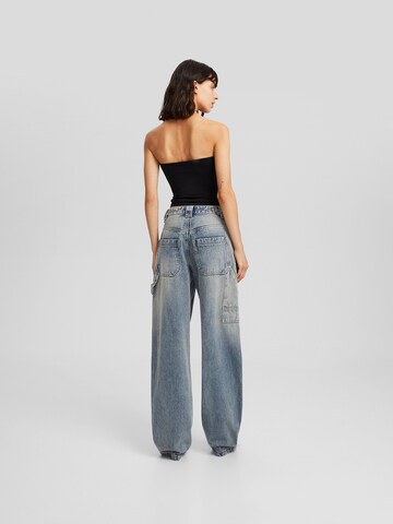 Wide leg Jeans de la Bershka pe albastru