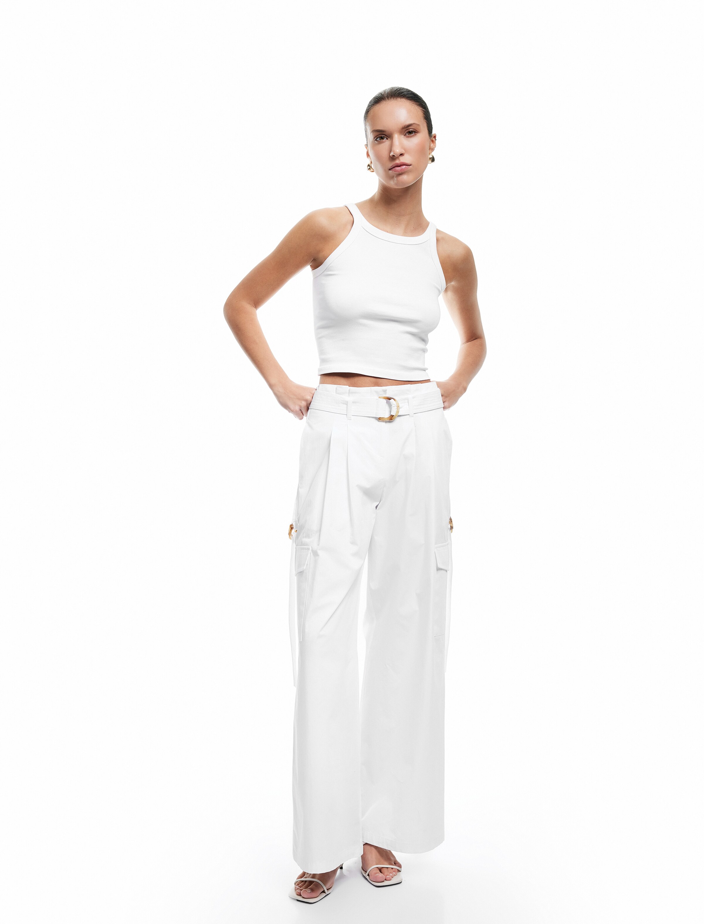 Koton Wide leg Cargobroek in Wit: voorkant